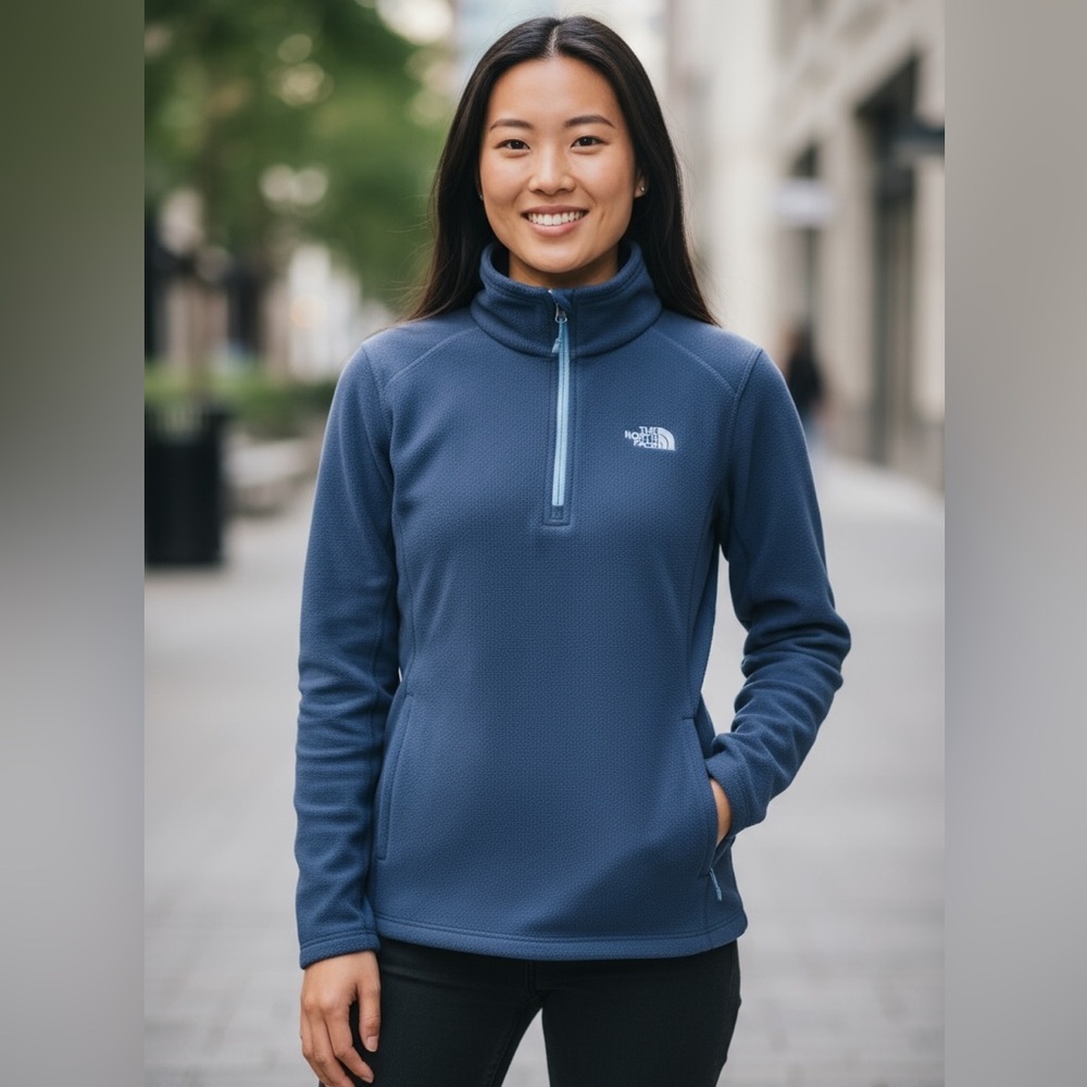 The North Face Navy Blue Half-Zip Fleece - Picture 1 of 8
